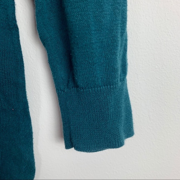 LOFT Turquoise Cotton Long Sleeve V-Neck Shirt - Picture 4 of 8